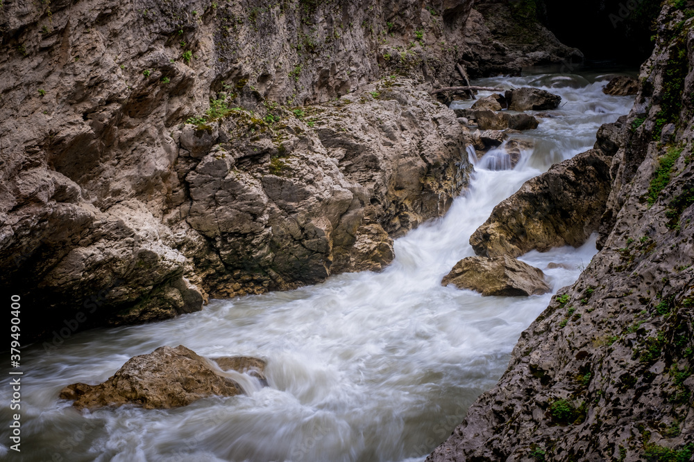 Rough river Belaya in Khadzhokhsky gorge, summer. Russia , the Republic of Adygea . Rough river Belaya in Khadzhokhsky gorge, summer. Russia , the Republic of Adygea .