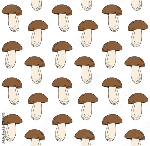 Vector seamless pattern of colored hand drawn doodle sketch King bolote cep mushroom isolated on white background