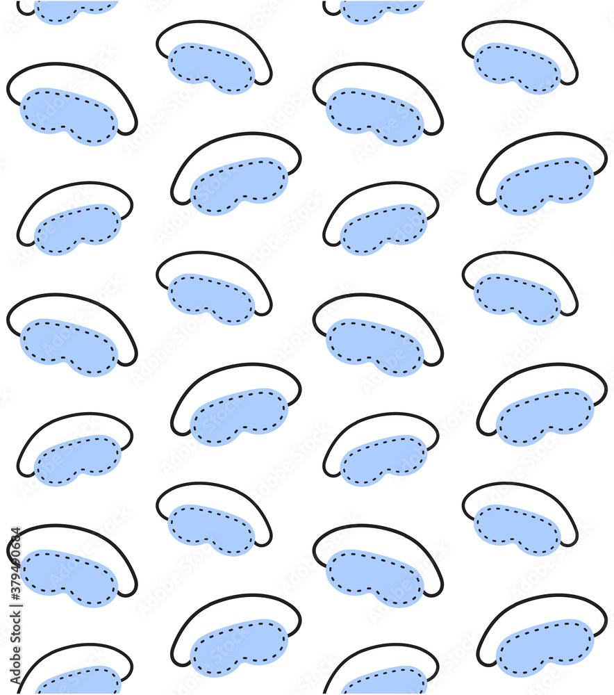 Vector seamless pattern of blue hand drawn doodle sketch sleeping mask isolated on white background Vector seamless pattern of blue hand drawn doodle sketch sleeping mask isolated on white background
