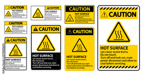 Caution Hot surface sign on white background