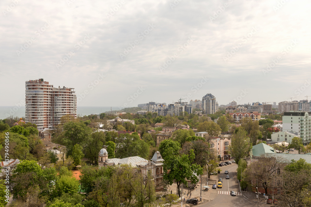 Beautiful view of the European sea city Odessa Ukraine, view from the roof to the city center