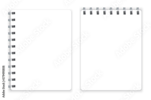 Blank notepad. Spiral notepad on top and side. Bound diary page. Vector illustration. Stock image.