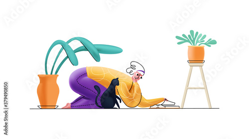 Vector illustration of woman reading book while lying on floor. Combining flat and 3D styles. Concept self study, cultural recreation, romance, comfort, convenience, learning, development.
