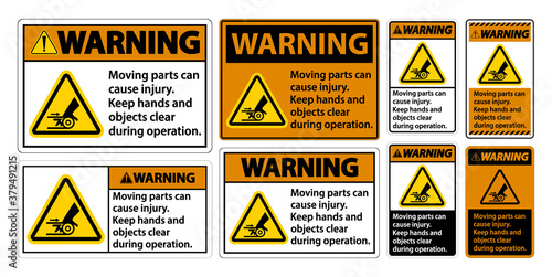 Warning Moving parts can cause injury sign on white background