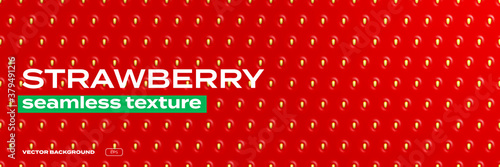 Strawberry texture pattern, background seamless realistic vector. Strawberry berry texture, red glossy background with seeds, shiny gradient pattern