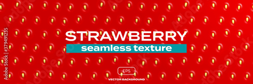 Strawberry texture background, seamless pattern vector. Realistic strawberry berry texture with seeds, red glossy fruit background pattern