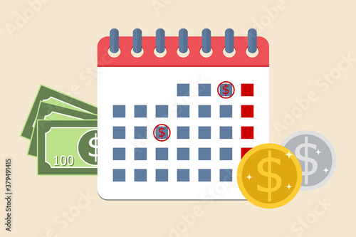 Monthly salary. On time money loan payment concept. Vector illustration isolated.