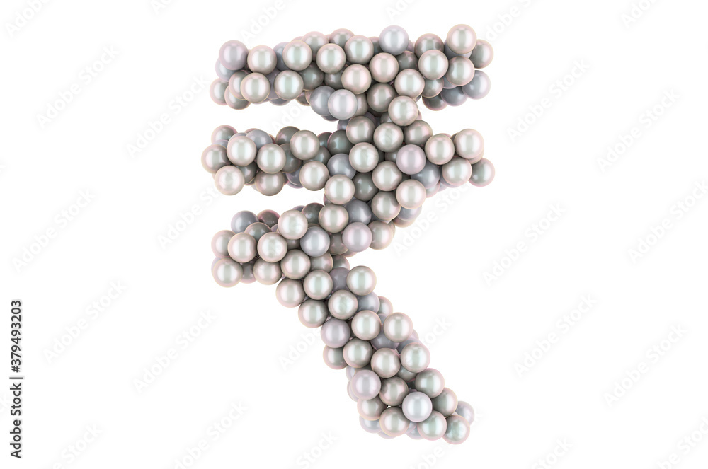 Rupee symbol from white pearls, 3D rendering Rupee symbol from white pearls, 3D rendering