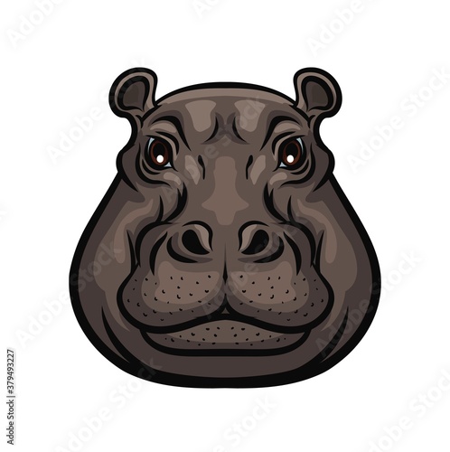 Hippopotamus animal wild muzzle head, vector isolated symbol. Hunter club icon or hunting sport and hunt safari adventure, wild African hippo, zoo and zoological park sign