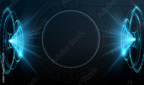 Futuristic circle vector HUD, GUI, UI interface screen design. Abstract style on blue background. Abstract vector background. Abstract technology communication design innovation concept background.