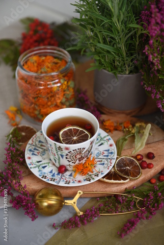 cup of tea with cinnamon and mint