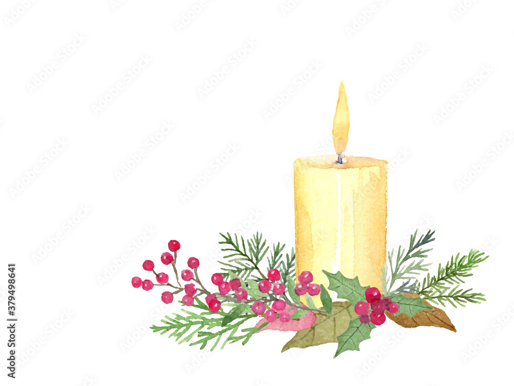 クリスマスキャンドル 水彩イラスト クリスマスキャンドル 水彩イラスト