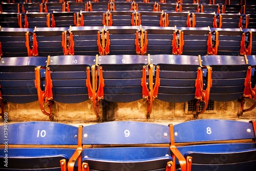 Rows of empty seats in a university gymnasium, Dallas, Texas, USA photo