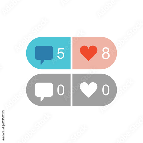 Active and inactive isolated like and comment design elements icons in social media on white background