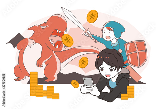 スマホゲームで課金する男の子　RPG系