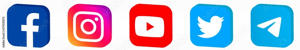 Facebook, twitter, instagram, youtube,telegram logo. Facebook, twitter