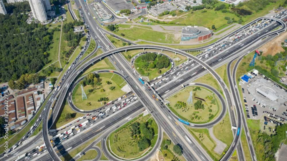 Crossing ways of big city in hyperlapse. Aerial top view from above. Crossing ways of big city in hyperlapse. Aerial top view from above.