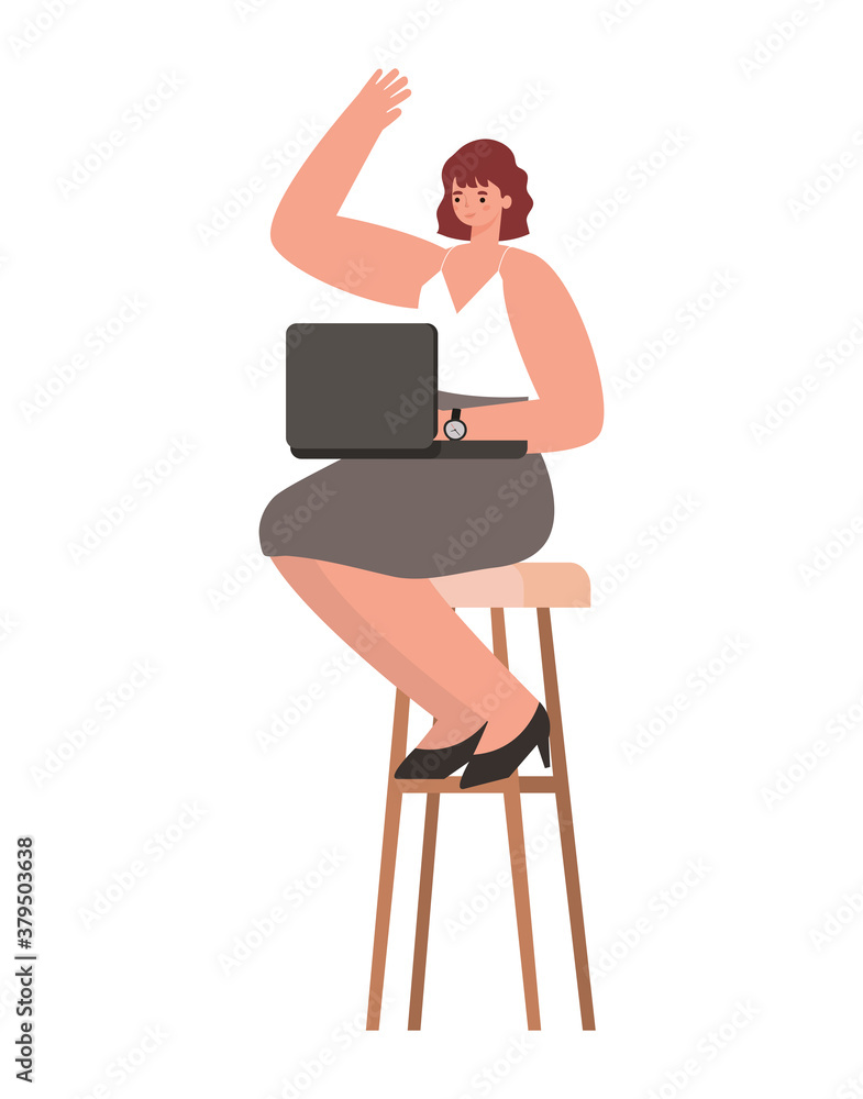seated woman with laptop on chair working vector design seated woman with laptop on chair working vector design