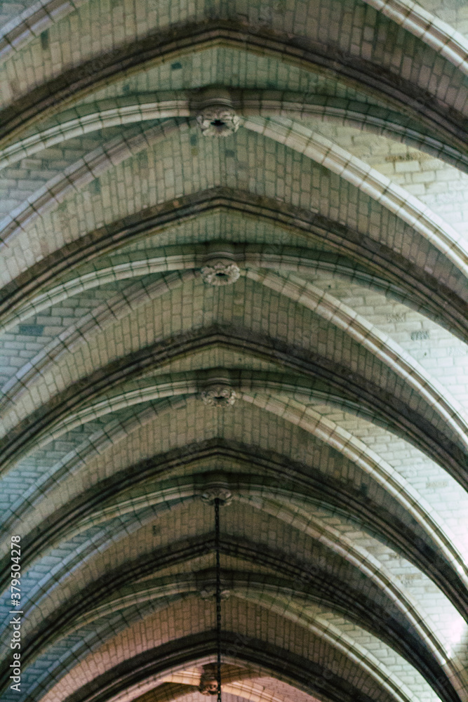 View of inside the Basilica of Saint-Remi, a medieval abbey church in Reims, a historical monument in the Grand Est region of France  