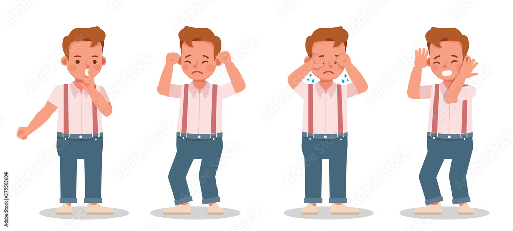 Fototapeta premium Set of kid boy character vector design. Presentation in various action with emotions.