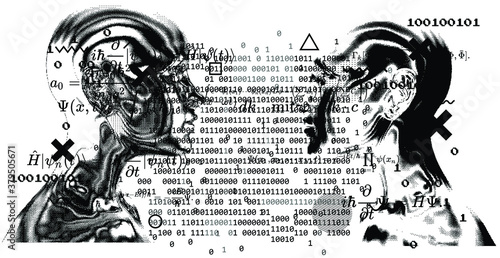 Glitchy bifurcated human silhouette made of pixels. Conceptual illustration of Cyber and Internet Security, Anonymous hacker.