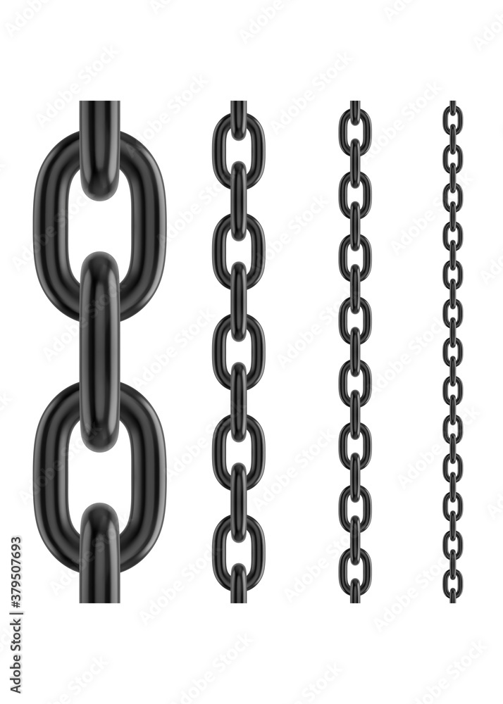 Metal stainless steel chain. Realistic vector seamless black chain for brushes and design.