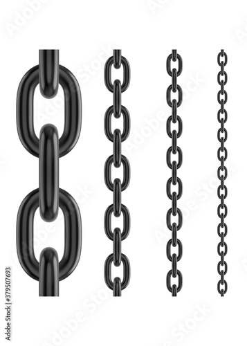 Metal stainless steel chain. Realistic vector seamless black chain for brushes and design.