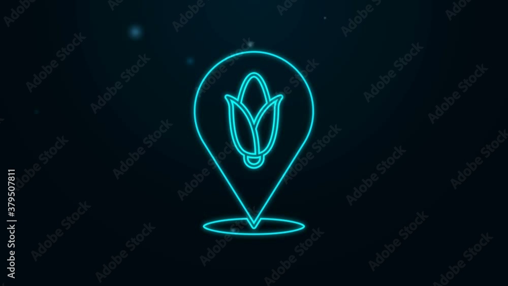 Glowing neon line Location corn icon isolated on black background. 4K Video motion graphic animation Glowing neon line Location corn icon isolated on black background. 4K Video motion graphic animation