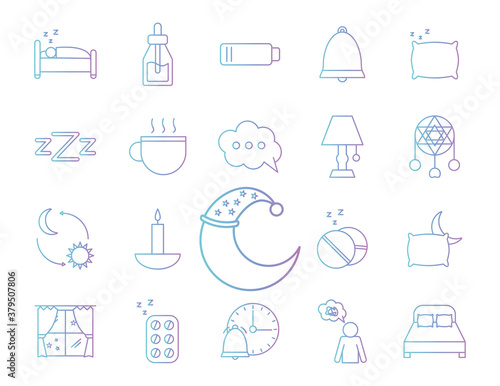 insomnia gradient style set of icons vector design