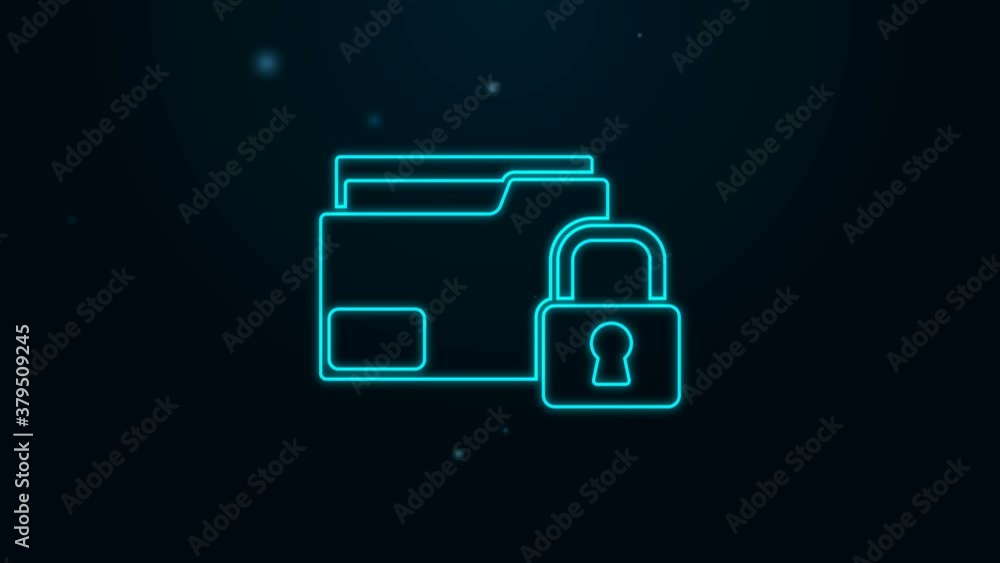 Glowing neon line Folder and lock icon isolated on black background. Closed folder and padlock. Security, safety, protection concept. 4K Video motion graphic animation Glowing neon line Folder and lock icon isolated on black background. Closed folder and padlock. Security, safety, protection concept. 4K Video motion graphic animation