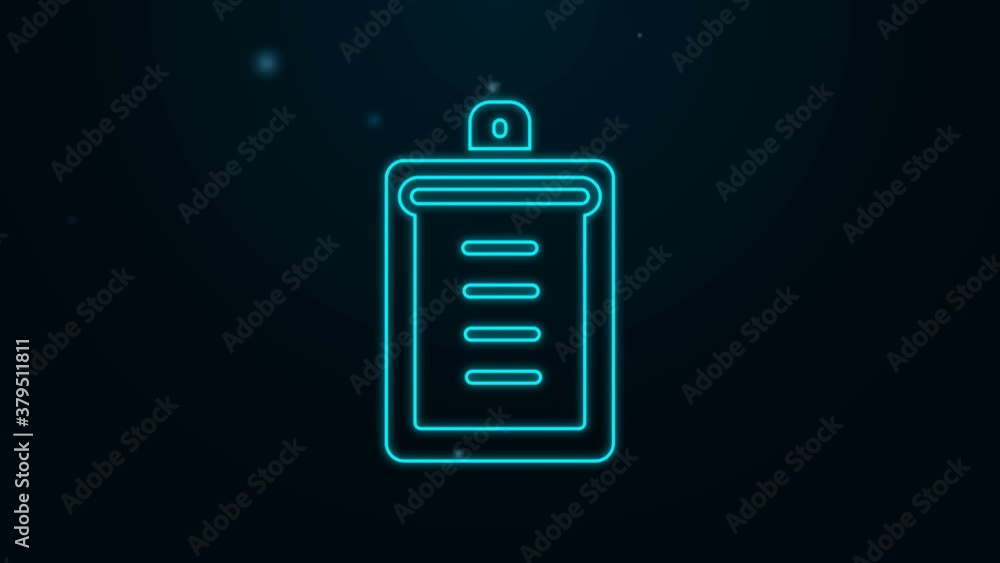 Glowing neon line Clipboard with checklist icon isolated on black background. Control list symbol. Survey poll or questionnaire feedback form. 4K Video motion graphic animation Glowing neon line Clipboard with checklist icon isolated on black background. Control list symbol. Survey poll or questionnaire feedback form. 4K Video motion graphic animation