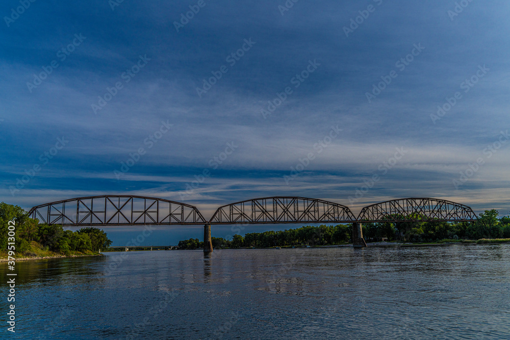 BNSF rail bridge across Missouri River near Bismarck North Dakota