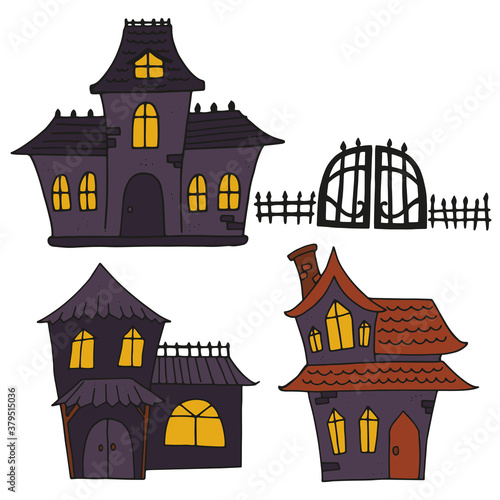 Vector set of halloweens gloomy houses. Spooky illustration. Vector illustration