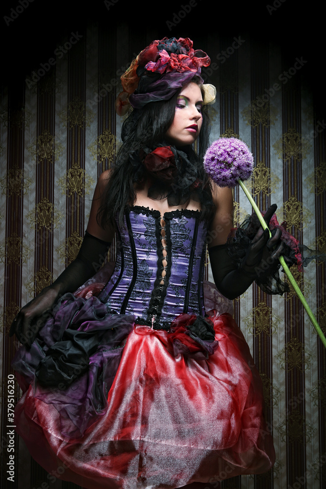 woman with creative make-up in doll style with flower woman with creative make-up in doll style with flower