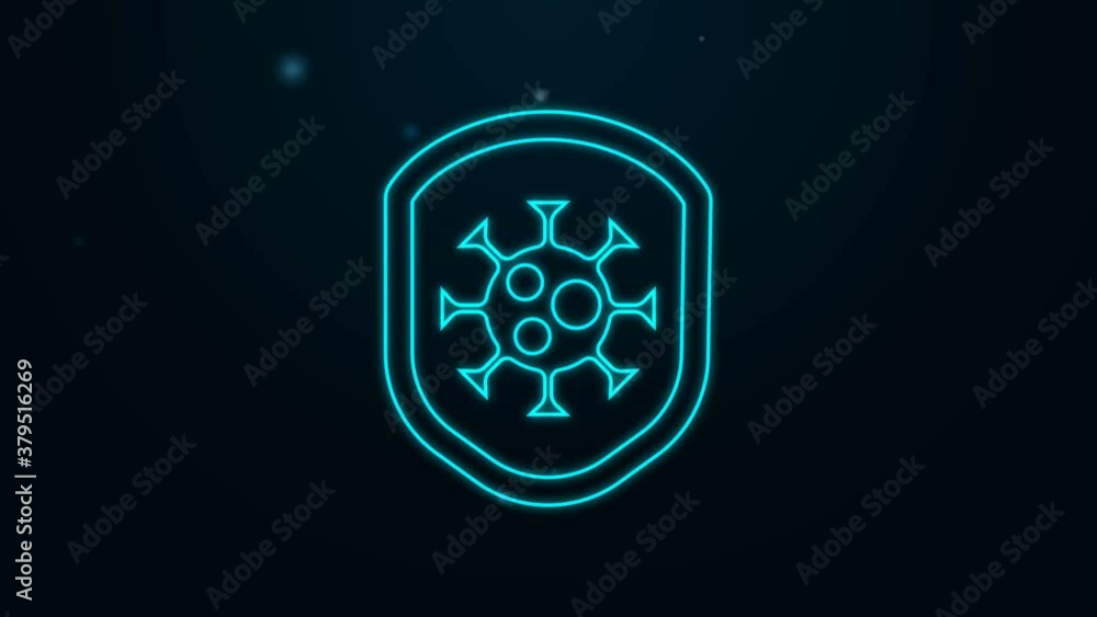 Glowing neon line Shield protecting from virus, germs and bacteria icon isolated on black background. Immune system concept. Corona virus 2019-nCoV. 4K Video motion graphic animation Glowing neon line Shield protecting from virus, germs and bacteria icon isolated on black background. Immune system concept. Corona virus 2019-nCoV. 4K Video motion graphic animation