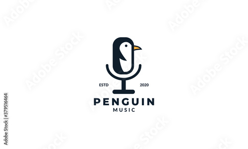 cute penguin and music logo icon vector