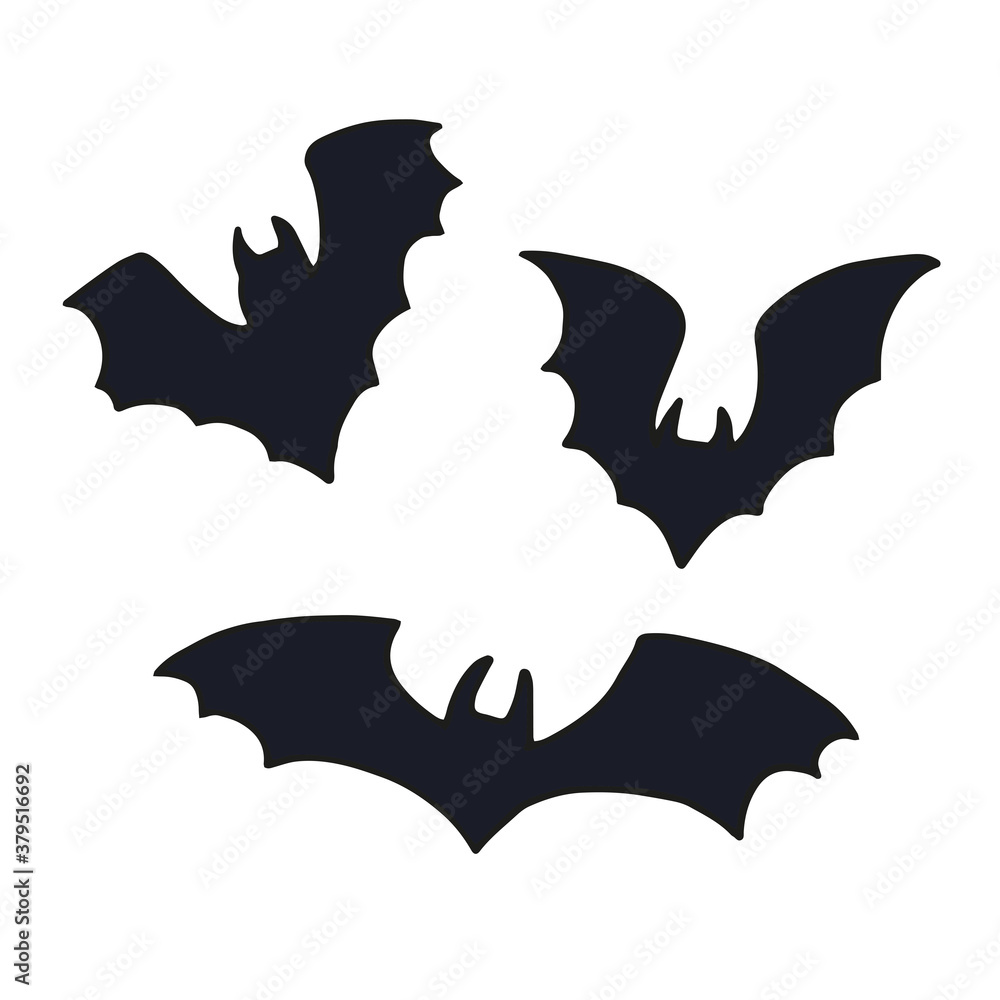 Vector set of halloweens silhouette bats. Spooky illustration. Vector illustration Vector set of halloweens silhouette bats. Spooky illustration. Vector illustration