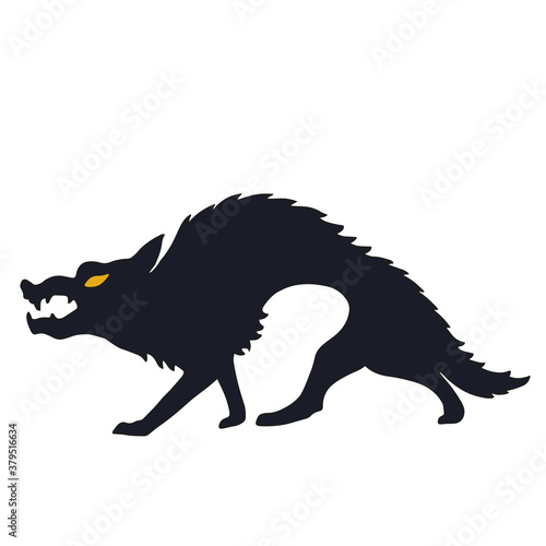 Vector set of halloweens silhouette wolf, werewolf. Spooky illustration. Vector illustration
