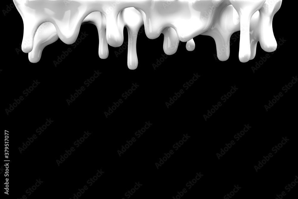 Close up White Milk Dripped on black color background. 3D Render. Close up White Milk Dripped on black color background. 3D Render.