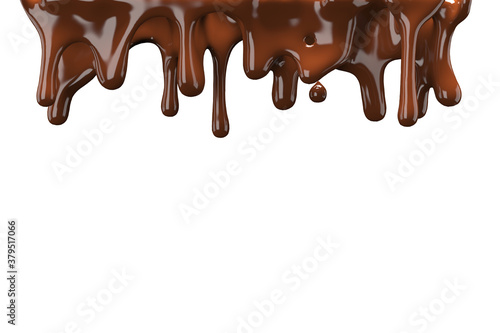 Close up Chocolate Dripped on white background. 3D Render.