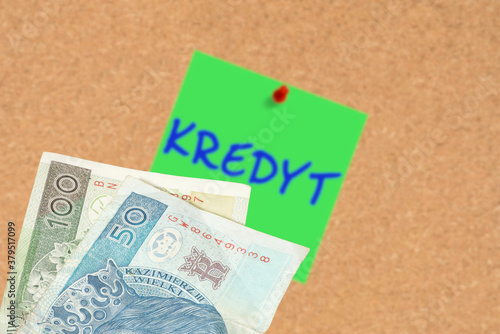 Eine Pinnwand, Geld Polnische Zloty PLN und Kredit