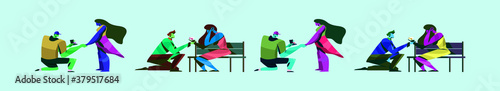 set of man proposing to woman cartoon character design template with various models. vector illustration isolated on blue background