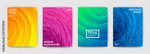 Set of modern bright templates with rotating effect. Vector trendy design brochure, flyer, poster, postcard and booklet