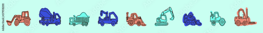 Fototapeta premium set of industrial transportation cartoon icon design template with various models. vector illustration isolated on blue background