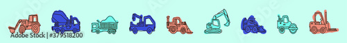 set of industrial transportation cartoon icon design template with various models. vector illustration isolated on blue background