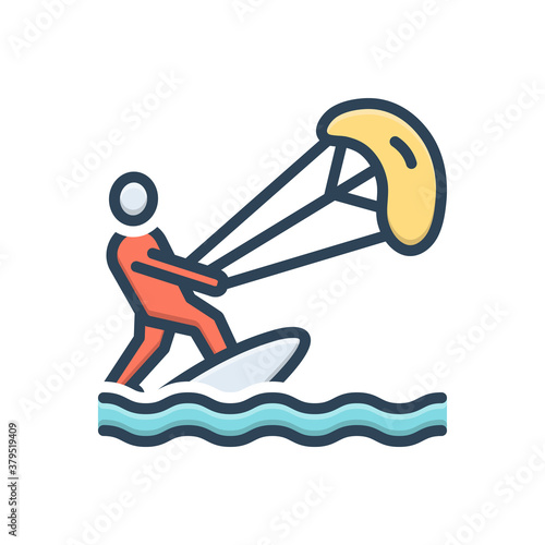 Color illustration icon for kitesurf