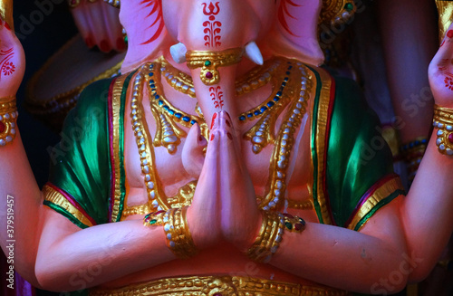  View of Indian Hindu God Ganesha Idol in greeting pose