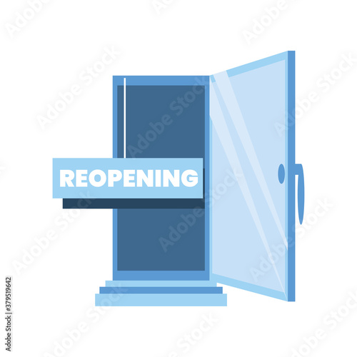 reopening banner in front of door detailed style icon vector design