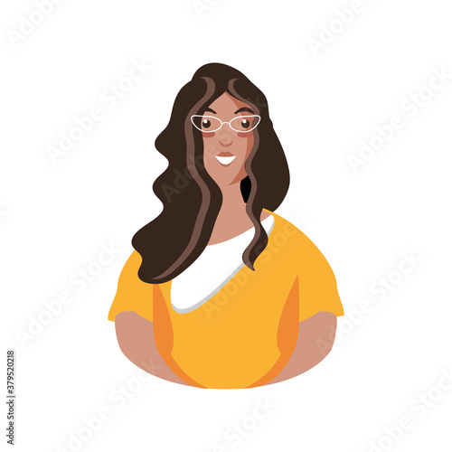 latin woman cartoon with glasses vector design