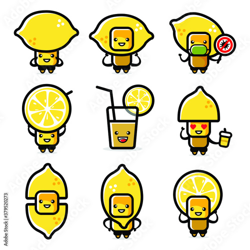 Illustration lemon cartoon character set. This vector can be used as illustration of fruit drink, mascot or logo.